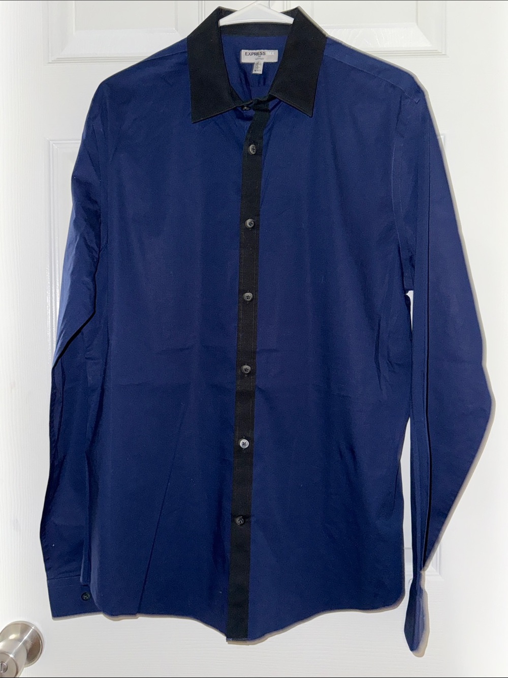 Men's Navy Blue Contrast-Trim Dress Shirt